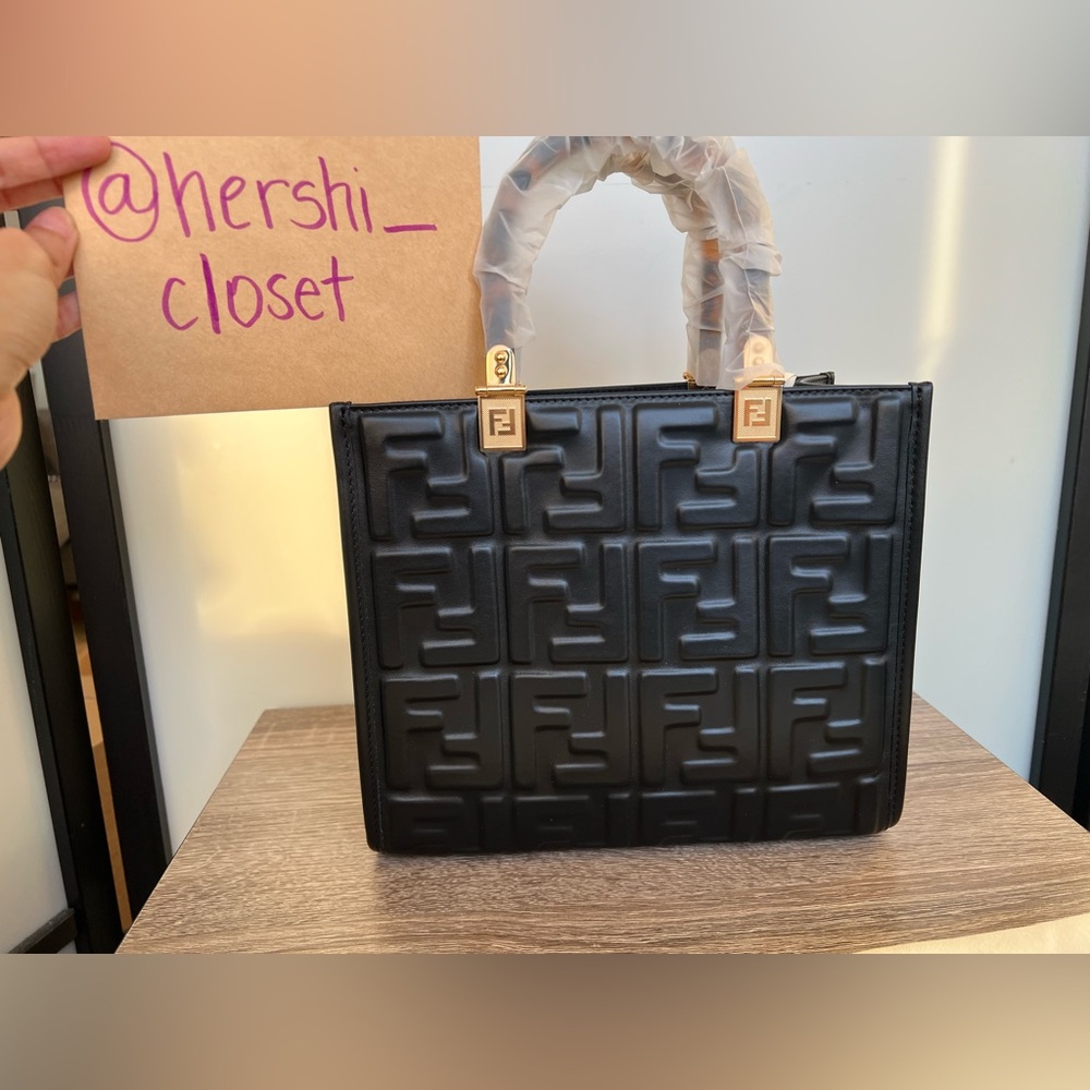NEW Authentic Fendi Vitello Small Zucca Sunshine Tote Leather Black - Picture 10 of 13